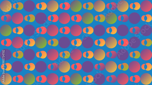 Geometric pattern with colorful gradient circles on blue background