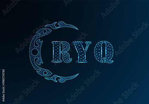 Low poly letter logo RYQ design. RYQ letter logo low poly vector design on blue color gradient background. RYQ logo low poly design