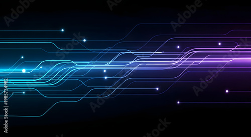 Futuristic Blue and Purple Lines Flowing on a Dark Background with Lights