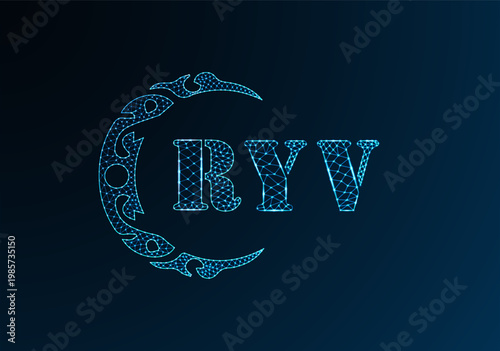 Low poly letter logo RYV design. RYV letter logo low poly vector design on blue color gradient background. RYV logo low poly design