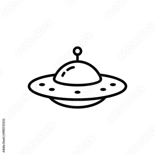 Simple black and white line drawing of a classic flying saucer