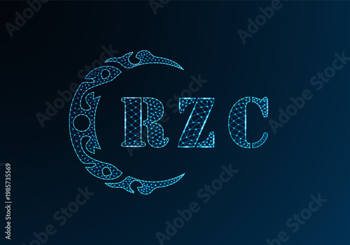 Low poly letter logo RZC design. RZC letter logo low poly vector design on blue color gradient background. RZC logo low poly design