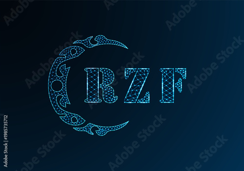 Low poly letter logo RZF design. RZF letter logo low poly vector design on blue color gradient background. RZF logo low poly design
