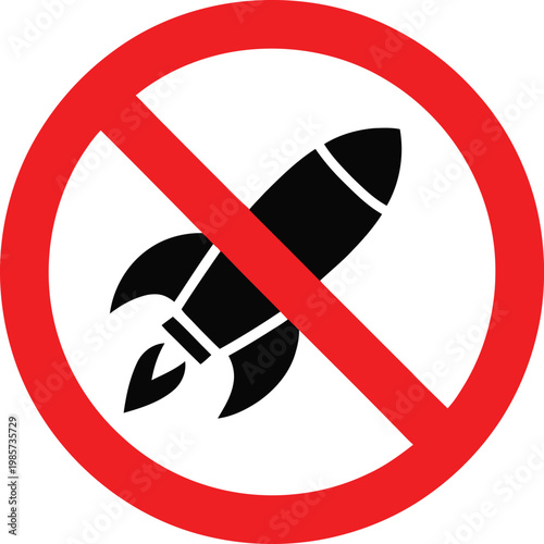 No rocket allowed prohibition sign against spacecraft and missiles on transparent background.