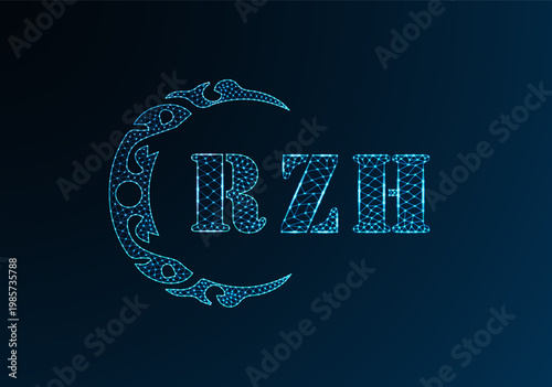Low poly letter logo RZH design. RZH letter logo low poly vector design on blue color gradient background. RZH logo low poly design