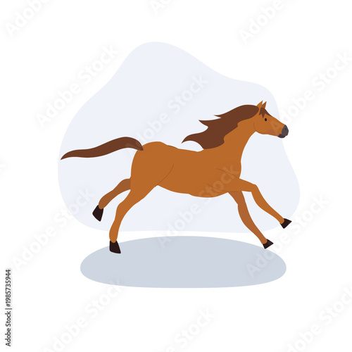 a brown horse running in side view illustrated. for educational or creative use,