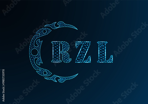 Low poly letter logo RZL design. RZL letter logo low poly vector design on blue color gradient background. RZL logo low poly design