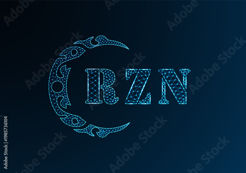 Low poly letter logo RZN design. RZN letter logo low poly vector design on blue color gradient background. RZN logo low poly design