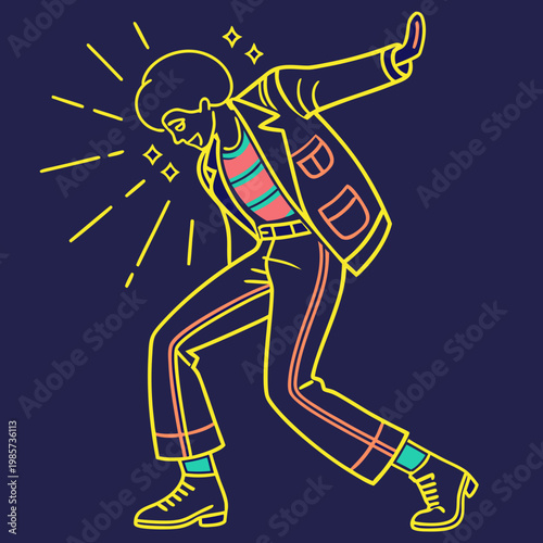 Man dancing with radiating lines.