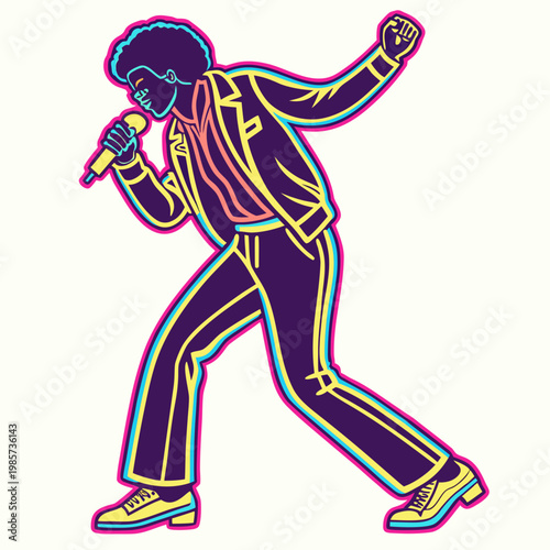 Man singing with microphone retro style.