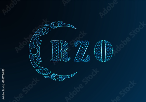 Low poly letter logo RZO design. RZO letter logo low poly vector design on blue color gradient background. RZO logo low poly design