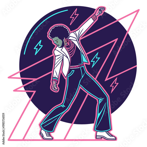 Man dancing with abstract background outline.