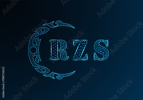 Low poly letter logo RZS design. RZS letter logo low poly vector design on blue color gradient background. RZS logo low poly design