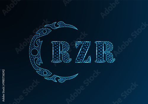 Low poly letter logo RZR design. RZR letter logo low poly vector design on blue color gradient background. RZR logo low poly design