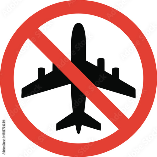No airplane allowed prohibition sign against aviation and travel on transparent background.