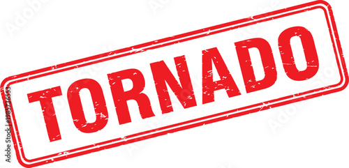 Tornado word stamp in red ink with weather phenomenon disaster destruction emergency whirlwind