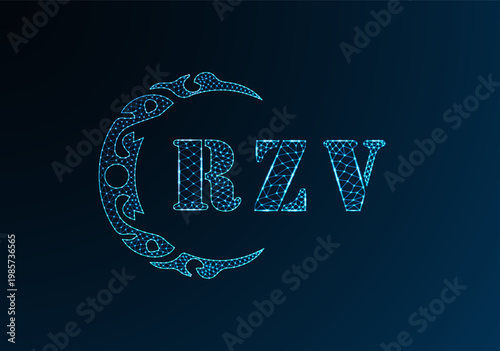 Low poly letter logo RZV design. RZV letter logo low poly vector design on blue color gradient background. RZV logo low poly design