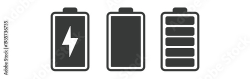 Battery icon set. battery charging sign and symbol. battery charge level black line or flat vector