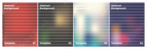 Abstract gradient backgrounds collection four vertical panels with vibrant color transitions and minimal text elements