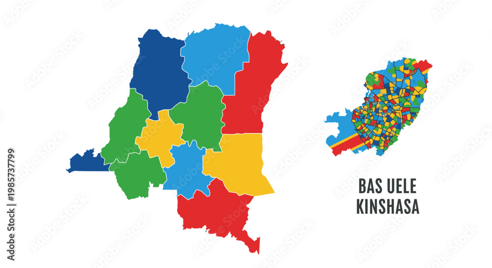 Fototapeta Democratic Republic of the Congo Map Vector Illustration with Regional Administrative Districts and Colorful Stylized Geographic Data Visualization Graphic