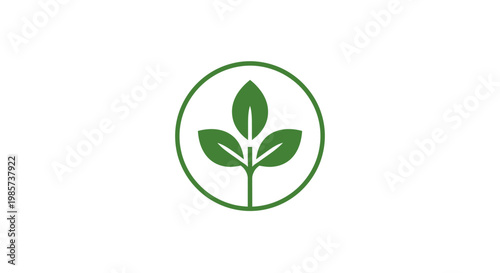 Minimalist green leaf icon inside a circle on white background