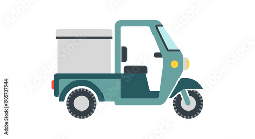 Delivery Tricycle Vector Illustration, Flat Style Graphic of a Three-Wheeler Cargo Scooter for Logistics and Express Courier Services