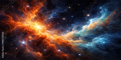 An abstract universe background featuring a deep nebula cloud and glowing astral stars amidst an infinity of cosmic gas and stardust in a fantasy science fiction galaxy