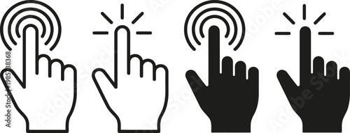 Click hand cursor icons set - outline and solid styles with interface selection 