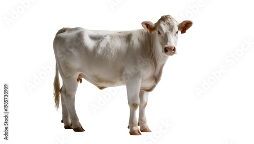 Canvas Print White Charolais cow standing, isolated on transparent background