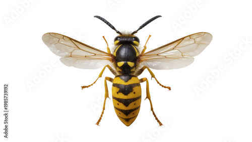 Photos Detailed yellow and black wasp with transparent wings, isolated on transparent b