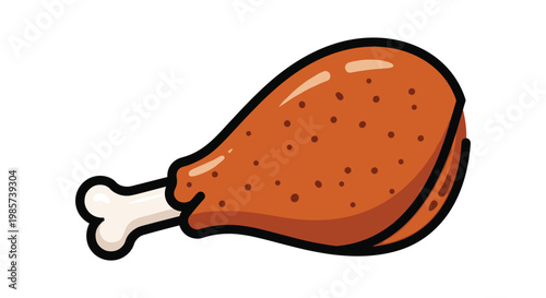 Simple cartoon illustration of a crispy fried chicken drumstick with a golden brown crust isolated on a clean white background.