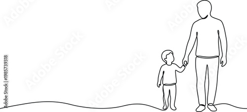 Father and child holding hands simple line drawing together illustration minimalist connection