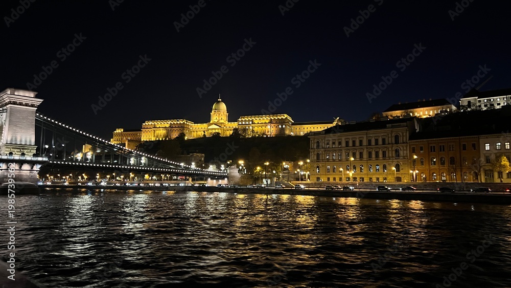 Fototapeta premium Budapest danube river night view with buda castle