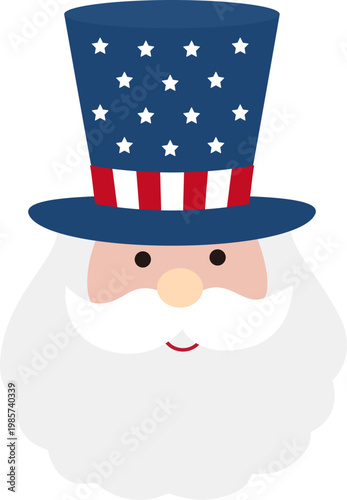 Cute 4th of July Uncle Sam Head Cartoon USA Patriotic Illustration isolated.
Patriotic Gnome Face with Uncle Sam Hat Independence Day Vector.
Transparent background. svg.