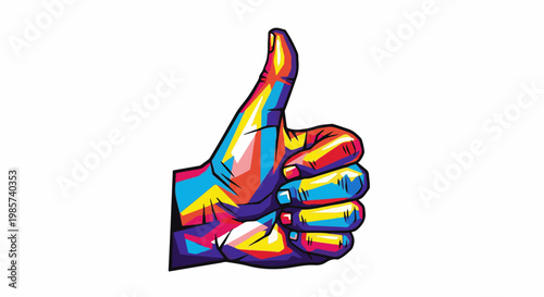 A vibrant, pop-art style illustration of a thumb extended upwards