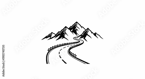 A winding road curves through majestic mountains under a clear sky