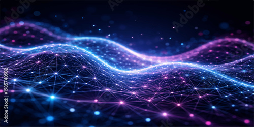 Glowing blue abstract universe background featuring a bright galaxy nebula with shiny stars and light particles across a dark night sky illustration