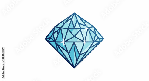A stylized blue diamond with sharp facets and sparkling highlights