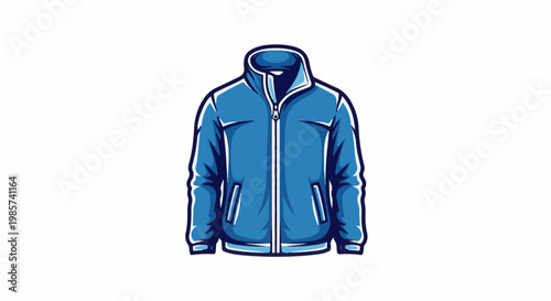 A stylized blue jacket with a high collar and full zip closure