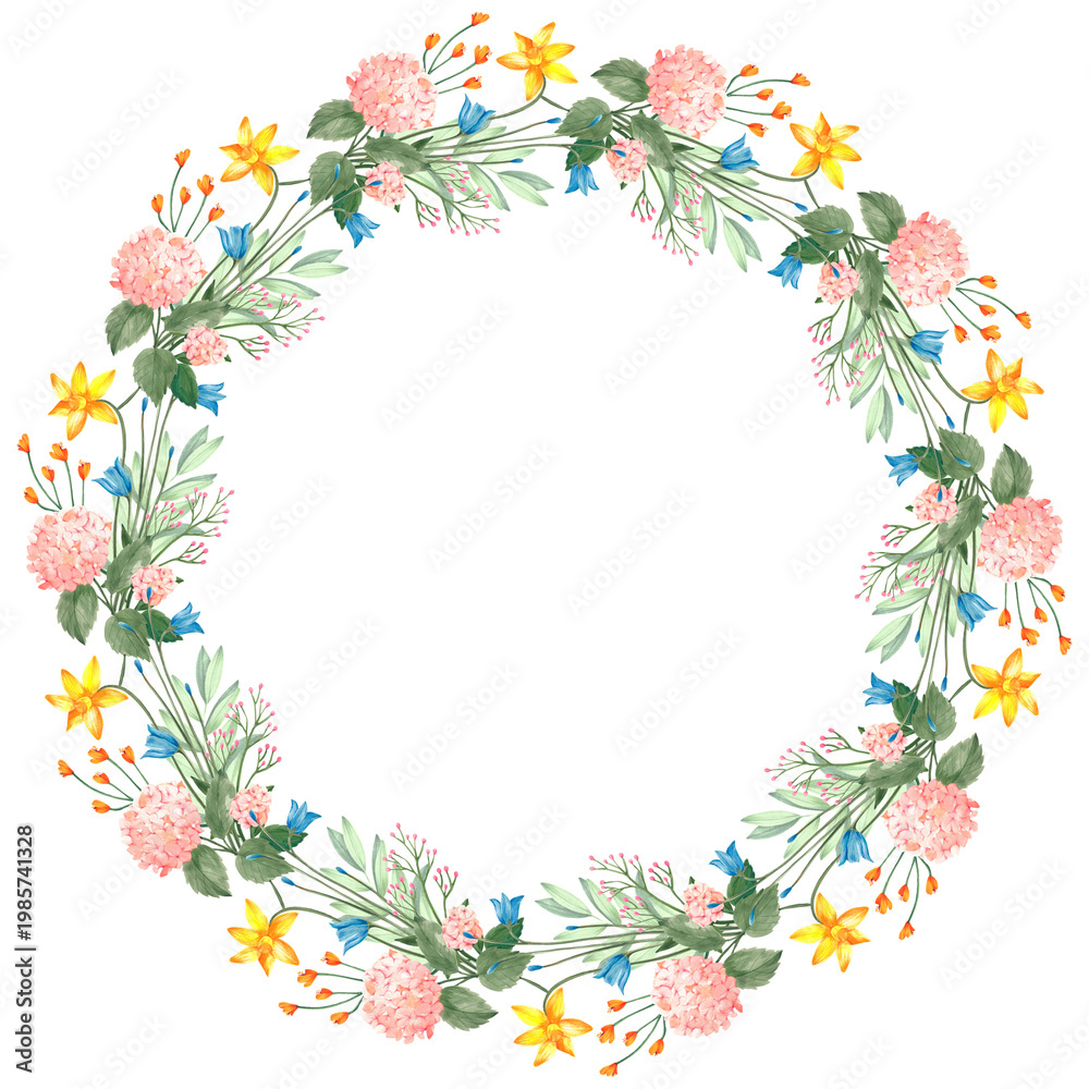 Obraz premium Watercolor wreath of summer flowers