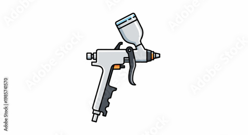 A simplified graphic of a spray gun with a reservoir on top