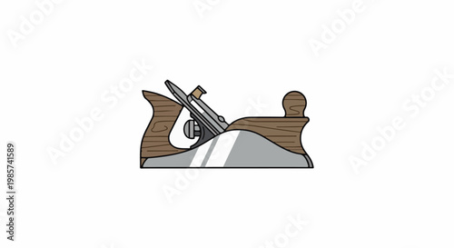 A vintage wooden hand plane with metallic blade, isolated on white