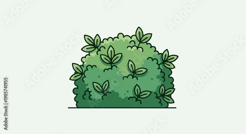 A stylized, bushy green plant with leaves, isolated on a light background
