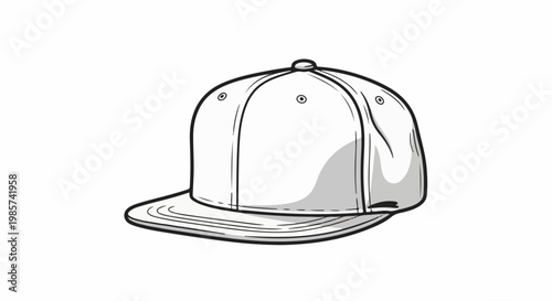 A simple line drawing of a white baseball cap with a flat brim