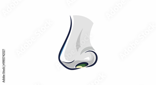 A stylized cartoon illustration of a human nose with a small green speck in one nostril