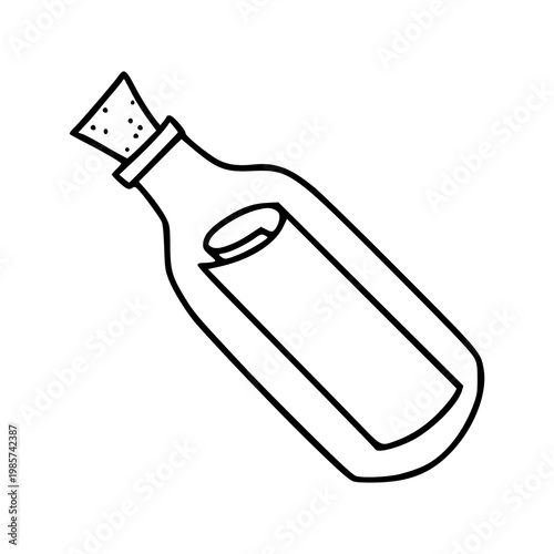 message in a bottle doodle illustration with rolled paper