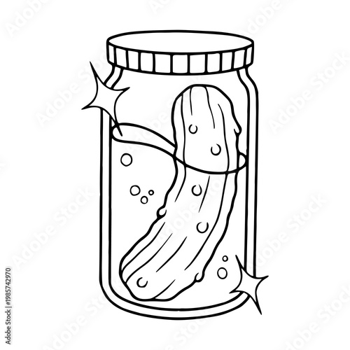 fermented vegetable concept: pickle in brine outline design drawing