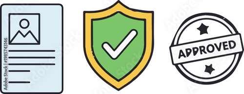 Personal identification document with a safety shield icon and an approved rubber stamp indicating verification and secure validation of records