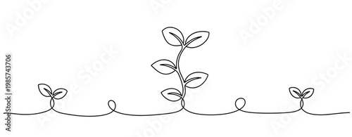 Growing plant sprouts in continuous line drawing. No editable stroke