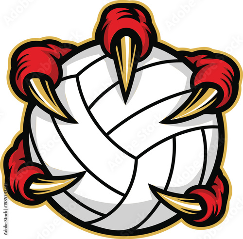 Cartoon illustration of a volleyball with sharp claws around it